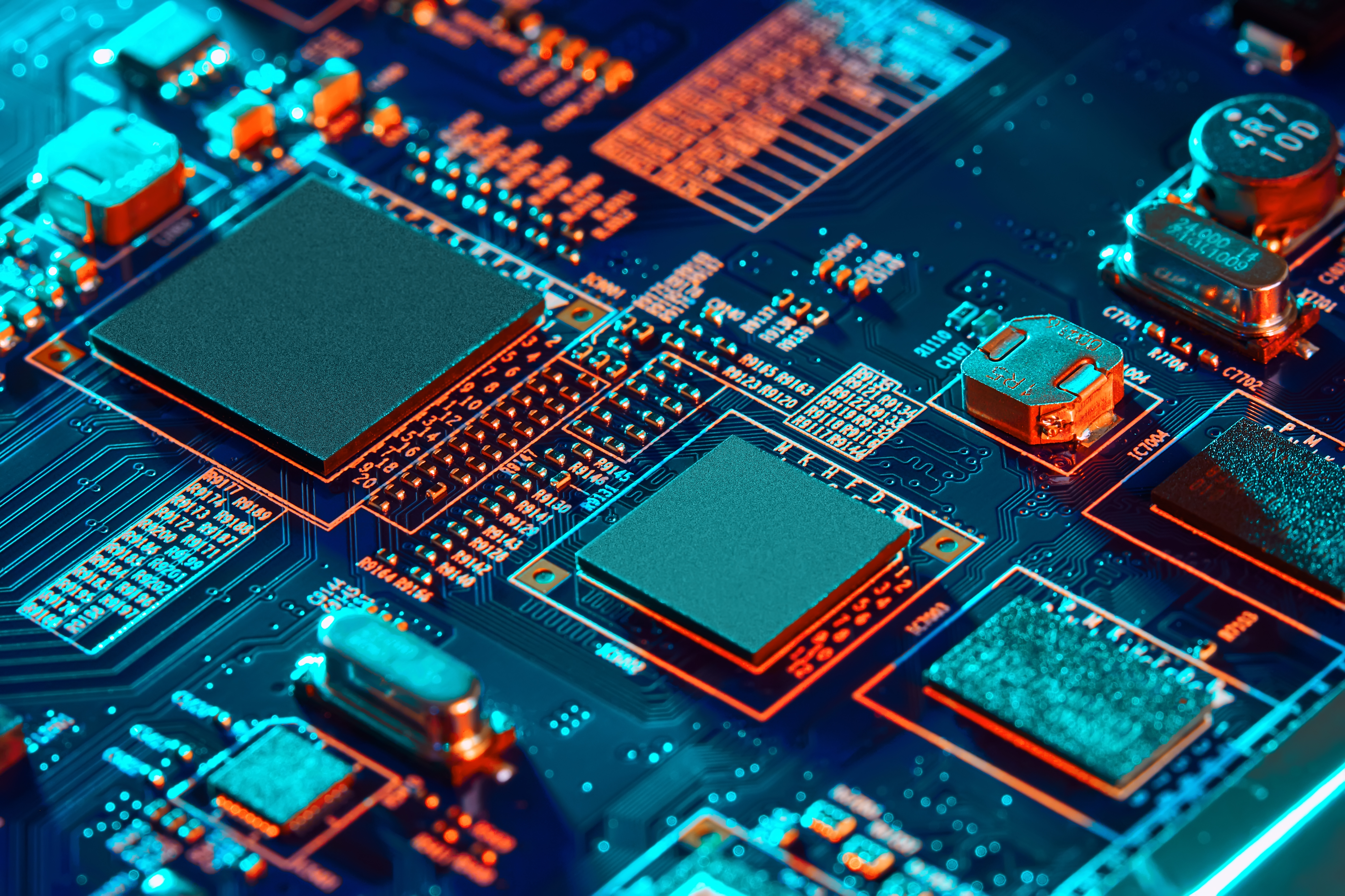 Electronic Blue Circuit Board Closeup