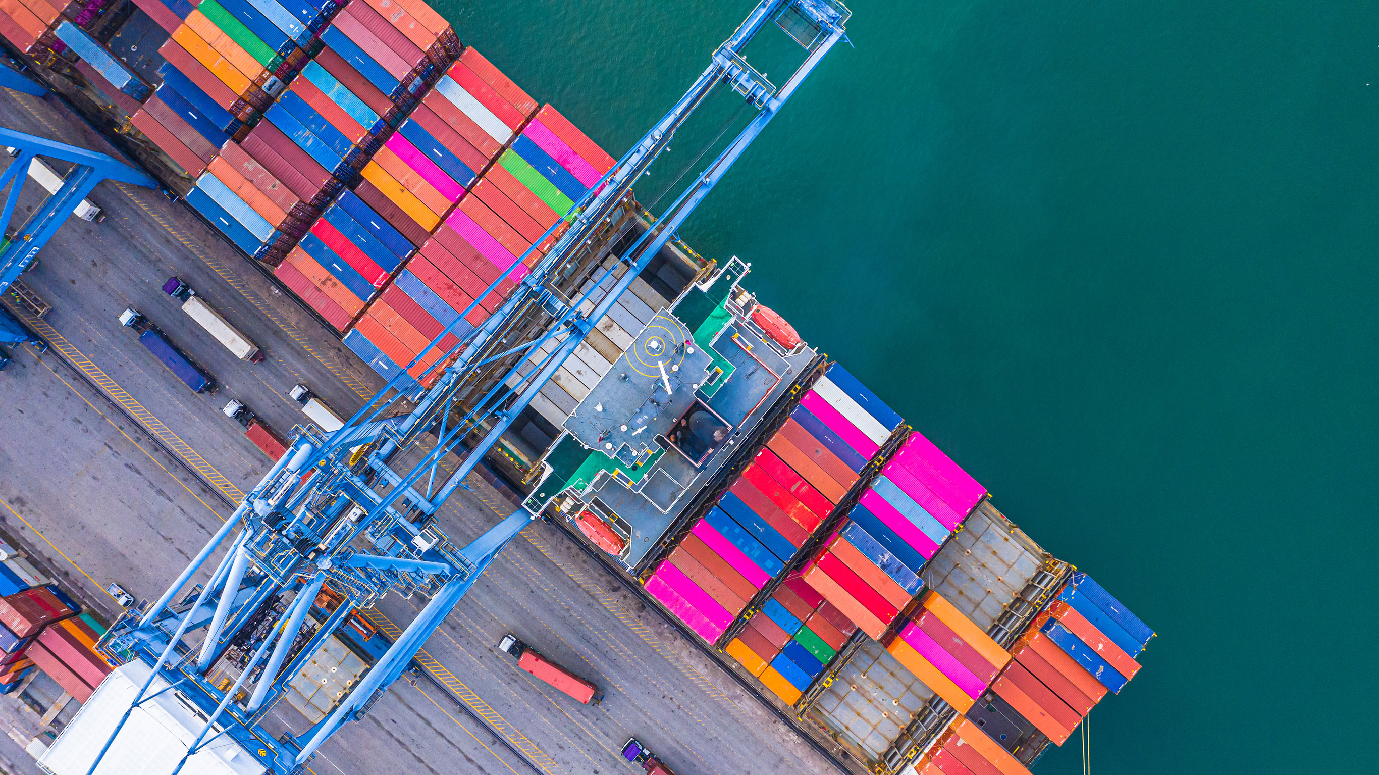 Container ship loading and unloading in sea port